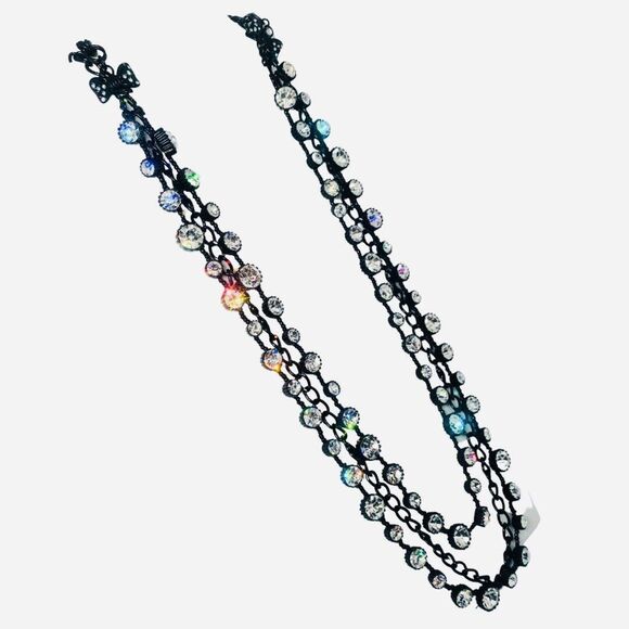 Betsey Johnson Black Icy Crystal Rhinestone Long Necklace 38" Iconic Jet Setters - Picture 7 of 12